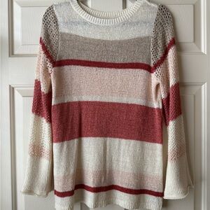 Loft Striped Knit Sweater - Red, Cream, and Tan